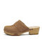 Leather Mules with Chunky Low Heel Cognac
