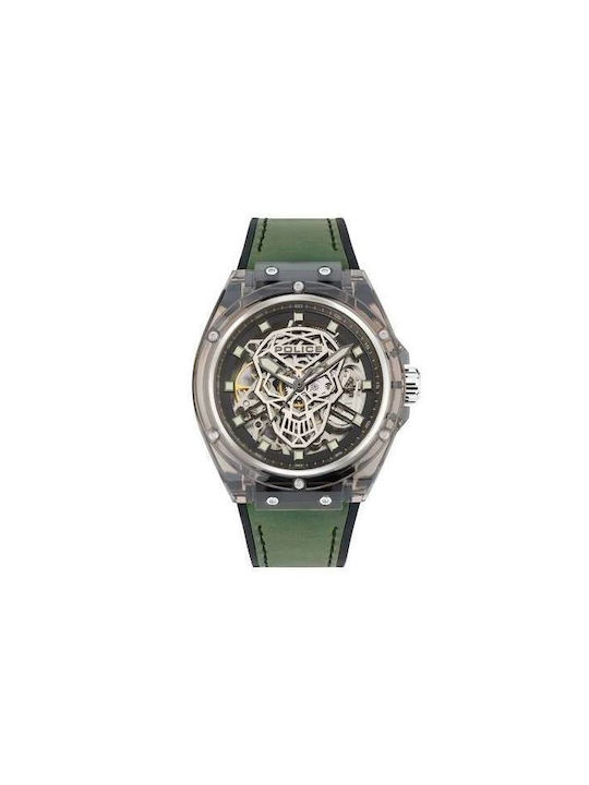 Police Watch Automatic with Green Leather Strap