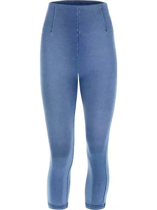 Women's High-waisted Fabric Capri Trousers Push-up Jeggings Blue