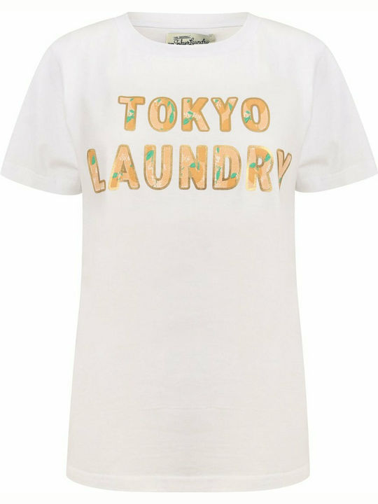 Tokyo Laundry Malian Metallic-Folie Floral Print Motiv Baumwolle Jersey 3C14683 - Helles Weiß