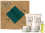 Shiseido Waso Skin Care Set for Moisturizing & Facial Cleaning with Face Scrub , Serum , Face Cleanser & Face Cream