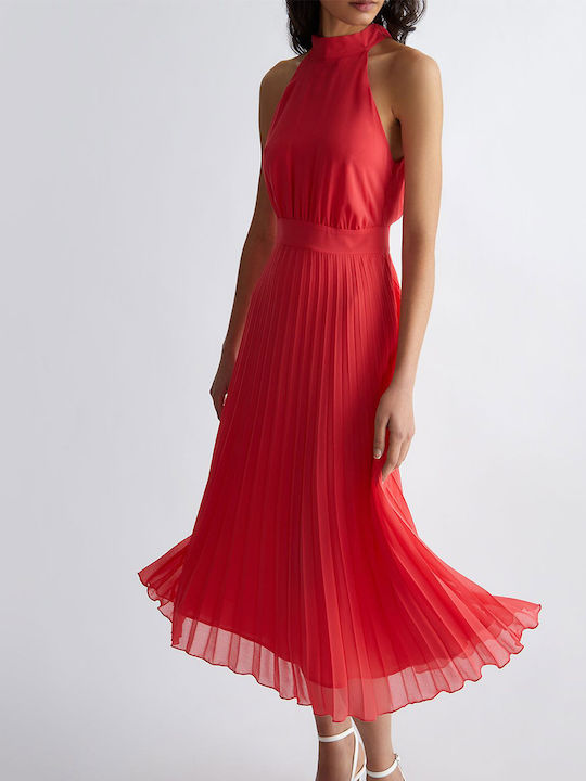 Liu Jo Summer Wedding - Christening Sleeveless Midi Dress with Halter Neck Red WA3318TS191-71755