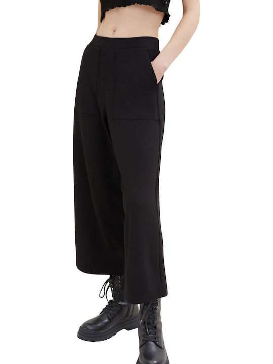 Women's Fabric Capri Trousers with Elastic Black