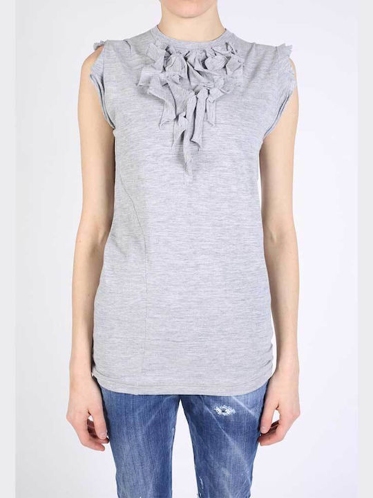 Women's Summer Blouse Cotton Sleeveless Gray