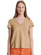 Staff Mina Damen T-shirt mit V-Ausschnitt Beige