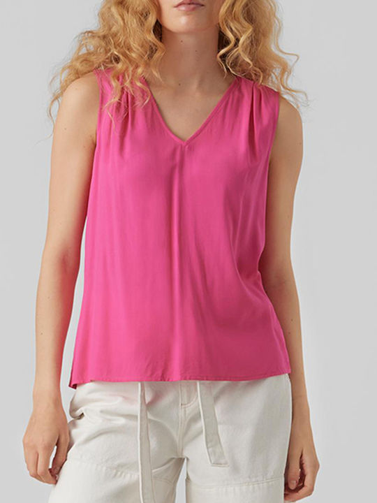 Vero Moda Damen Sommerliche Bluse Ärmellos mit V-Ausschnitt Pink Yarrow