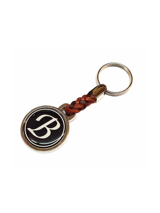 Leather stainless steel key ring monogram B