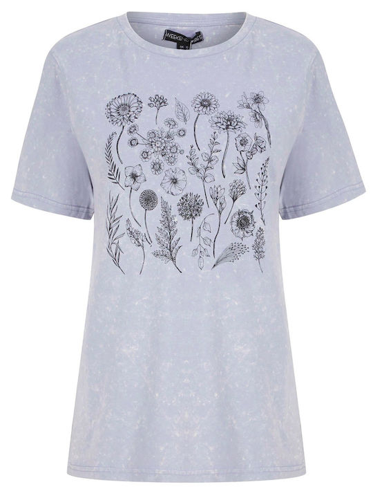 Weekend Vibes Bloom Motif Bloom Tricou din bumbac cu spălare acidă 3C16117 - Aleutian Blue