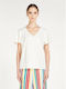 WEEKEND MAX MARA MULTIE BAUMWOLL-T-SHIRT MIT V-AUSSCHNITT WEISS