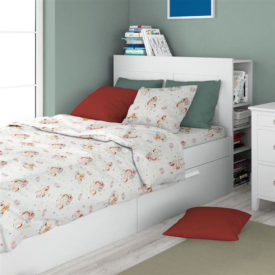 Dimcol Sheet Set Semi-double Cotton Unicorn 209 White / Salmon 160x240cm 3pcs