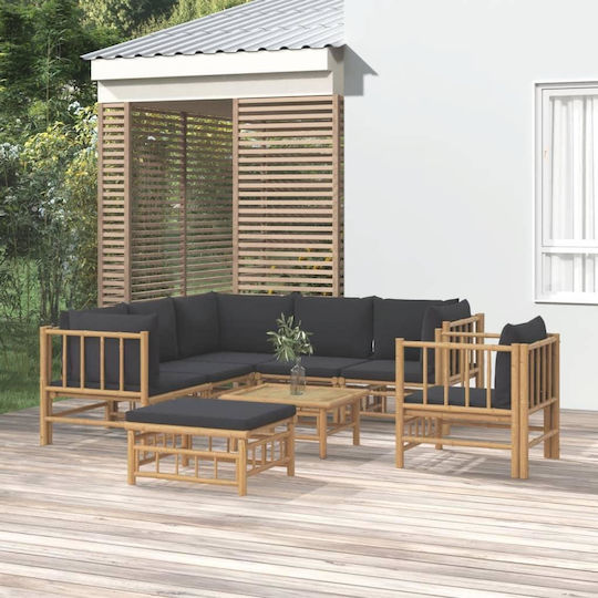Set Cameră De Zi Pentru Exterior 8 Piese Gri Închis Cu Perne