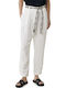 Women's High-waisted Fabric Capri Trousers White