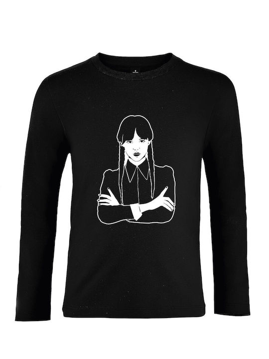 Kids Long Sleeve Unisex "I Love Wednesday Adams" Black