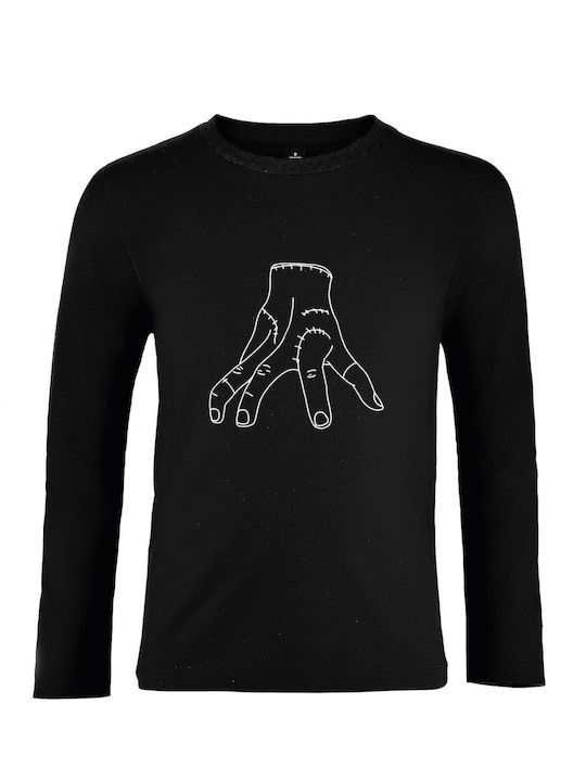 Kids Long Sleeve Unisex "Wednesday Addams I am the Thing Hand" Black