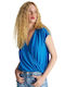 Ale - The Non Usual Casual pentru Femei de Vară Bluză Mâneci scurte Albastră