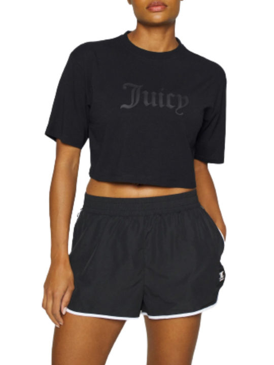 Juicy Couture Damen Sommer Crop Top Kurzarm Schwarz