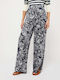 21311523 Women's High-waisted Linen Trousers with Elastic Floral Navy Blue