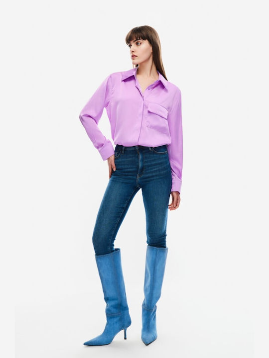 Satin shirt with pocket (L7091) - LILA