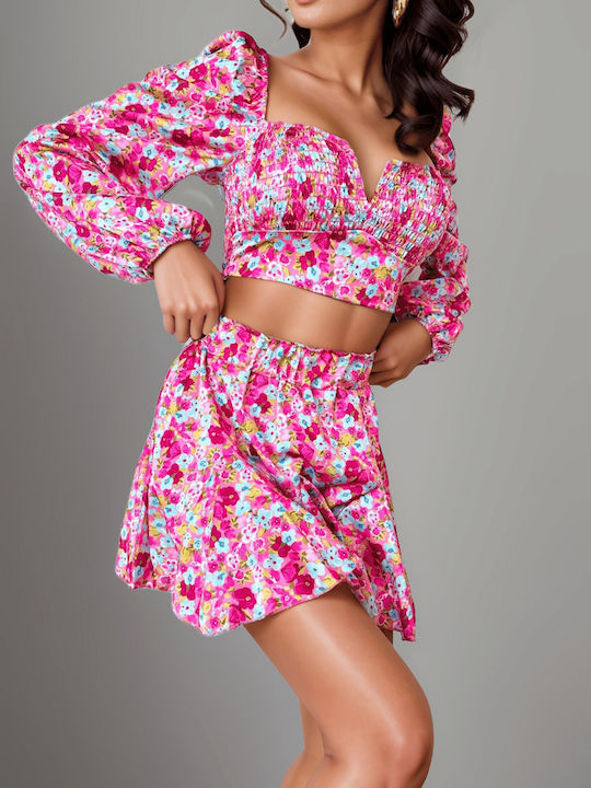 Set Top & Skirt Floral - Pink - 10881-22 FN Fashion