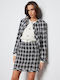 BSB WOMEN'S TWEED SKIRT WITH JEWELLERY BUTTONS - WHITE AND BLACK