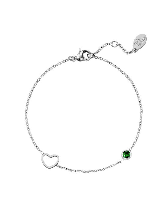 Green Stone Bracelet Silver Stainless Steel Bracelet