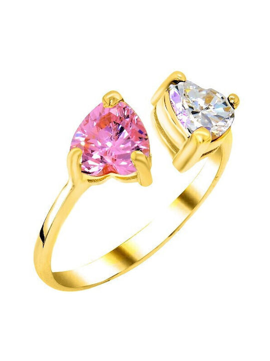 14K Gold ring with hearts and cubic zirconia