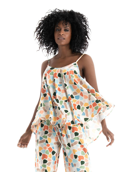 Collectiva Noir Women's Summer Blouse with Straps Multicolour