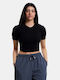 Κοντομάνικο Crop Top Μαύρο