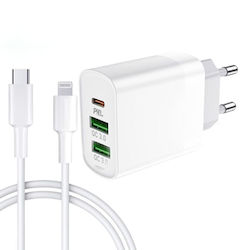 Treqa Φορτιστής με 2 Θύρες USB-A και Θύρα USB-C και Καλώδιο micro USB 38W Power Delivery Λευκός (CH-640-M)