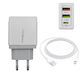 Treqa Handyladegerät mit 2 USB-A Ausgangsanschlüsse und USB-C Ausgangsanschluss und Kabel Lightning 38W Stromlieferung Weiß (CH-640)