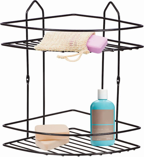 Perilla Ecke An der Wand montiert Badezimmerregal Metallisch mit 2 Regalböden 20x20x28cm Schwarz