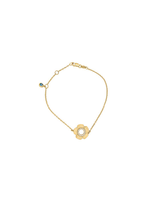 Women's bracelet with Daisy and Eye with cubic zirconia stones in 9K Gold.