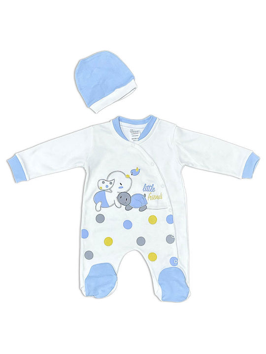 Baby overalls with polka dot animals white-blue for boys (6-12 months)