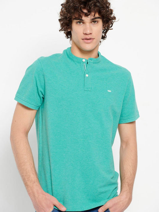 Funky Buddha FBM007-02111 Men's Short Sleeve Blouse with Buttons Men's blouse. Color: Pastel green.