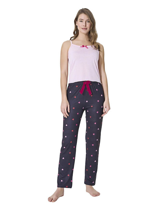 WOMEN'S COTTON PYJAMA/HOMEWEAR SET 623 KNOTTY 4020 - PINK-BLUEBLACK