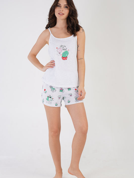 Vienetta Women's summer pajamas "You Are So Sweet" with shorts and thin straps-212031 Grey Melange