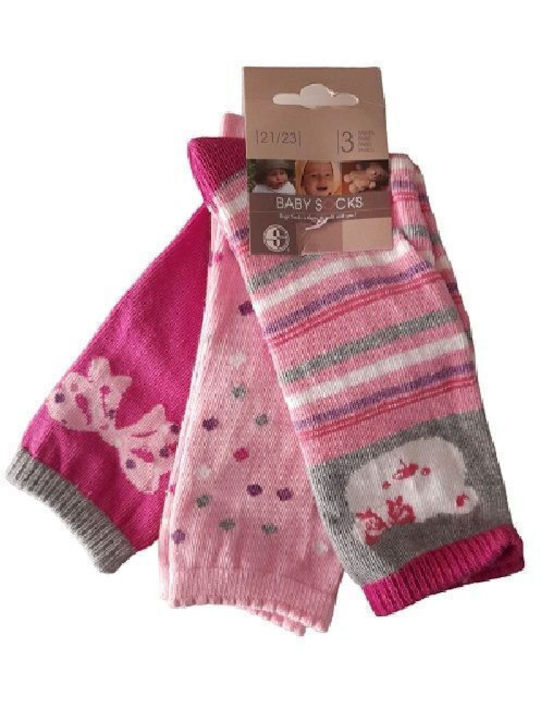 Baby socks No 21-23 set of triple pink-fuchsia