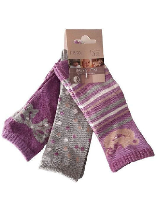 Baby socks No 24-26 set of triple purple-grey