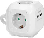 Orno 3-Outlet PowerCube with USB and Surge Protection 1.4m White