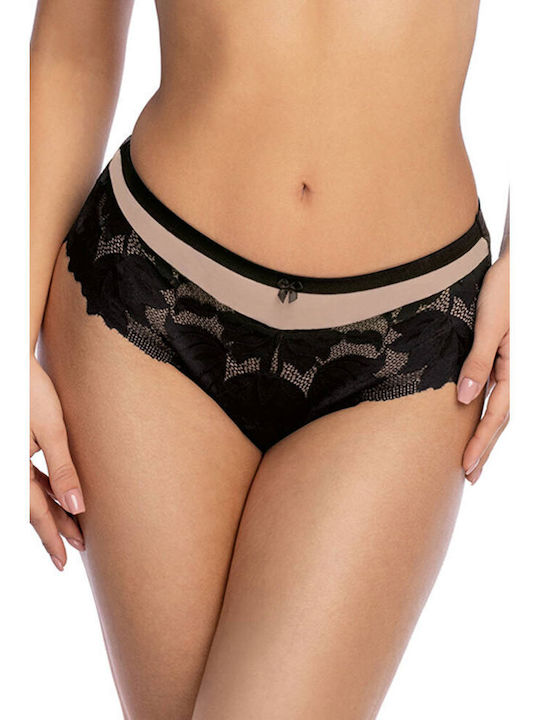 Gaia Brazilian Briefs with Lace Details in Black Color