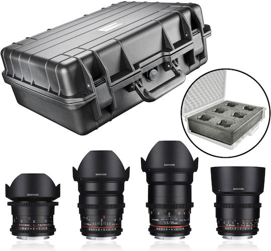 Samyang Kit Φωτογραφικών Φακών Video DSLR Basic Set (Samyang 35/1,5 + Samyang 85/1,5 + Samyang 14/3,1 + Samyang 24/1,5 + Mantona Outdoor Protection Case L) Wide Angle για Sony E Mount Μαύρος