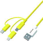 Celly Braided USB to Lightning / Type-C / micro USB Cable Κίτρινο 1.2m (PT-USB003Y1)