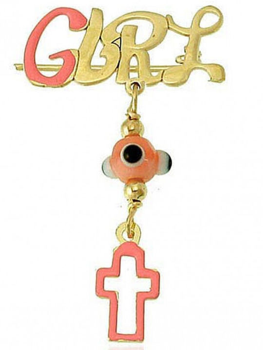 Gold children's safety pin amulet PN11163 14 Carat