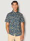 Short Sleeve Cotton Shirt in Regular Fit Floral Blue