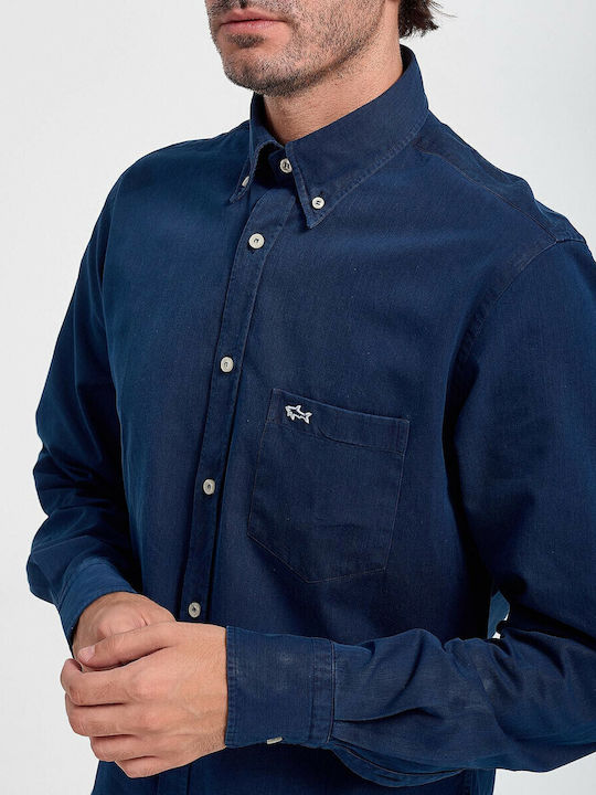 Paul Shark Μακρυμάνικo Τζιν Πουκάμισο σε Κανονική Γραμμή Μπλε