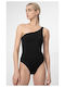 4F One-Piece Swimsuit with One Shoulder Black