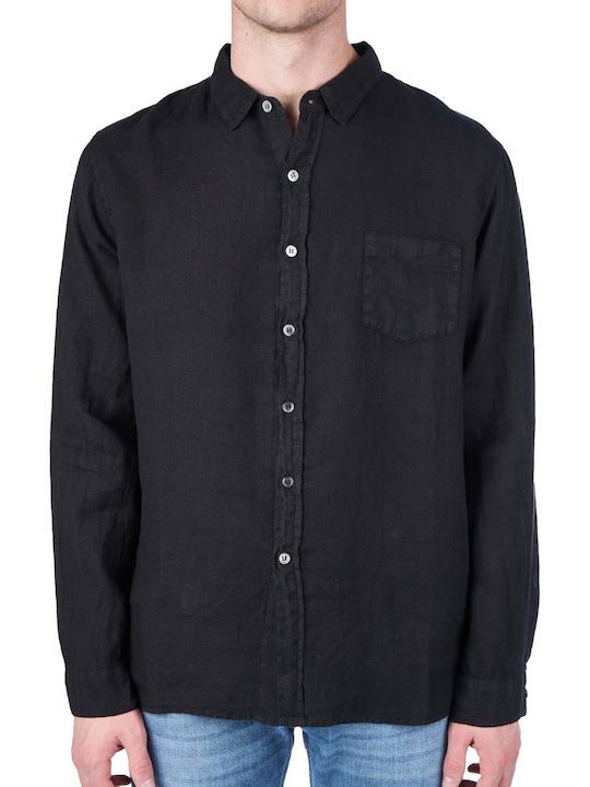 Crossley Men's Shirt Long Sleeve Linen Black