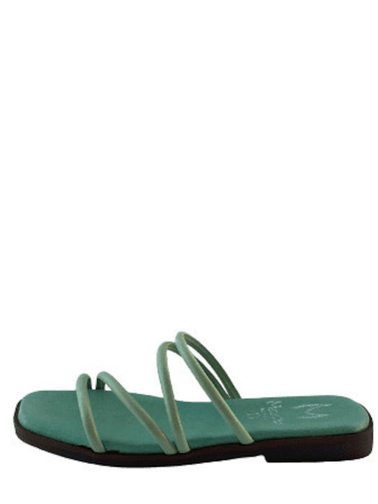 Marila Sandals Mint Δερμάτινα γυναικεία φλατ σανδάλια