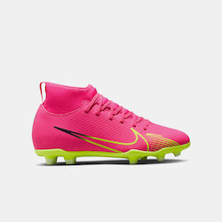 Nike Παιδικά Ποδοσφαιρικά Παπούτσια Ψηλά Superfly 9 Club με Τάπες και Καλτσάκι Χωρίς Κορδόνια Pink Blast / Volt / Gridiron