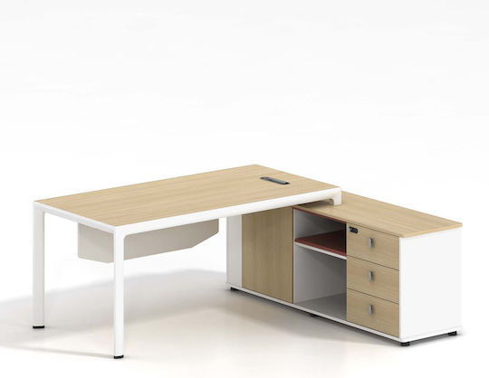 Birou Colțar Thesis Din Lemn Alb / Natural 160x160x75cm EO920,1